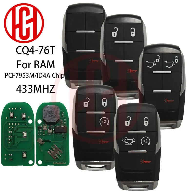 

ID4A/PCF7953 Chip 433MHz GQ4-76T Keyless Go Car Remote Key 68374994 For Dodge RAM Pickup HD 1500 2500 3500 4500 5500 2019-2021
