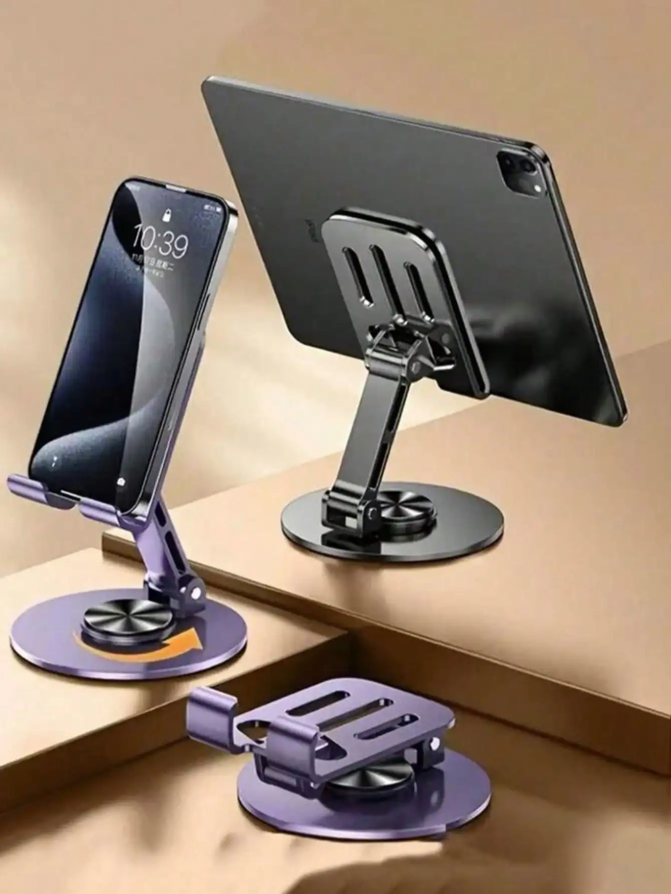 

1pc 360° Rotating Universal Metal Phone & Tablet Stand - Waterproof, Shock-Absorbing, Adjustable And Compact - Durable Iron Structure, Smooth Rotation And Long-Lasting Use Compatible With IPhone, Android Phone, Gift For Birthday, Family, Friends Gifts Bir