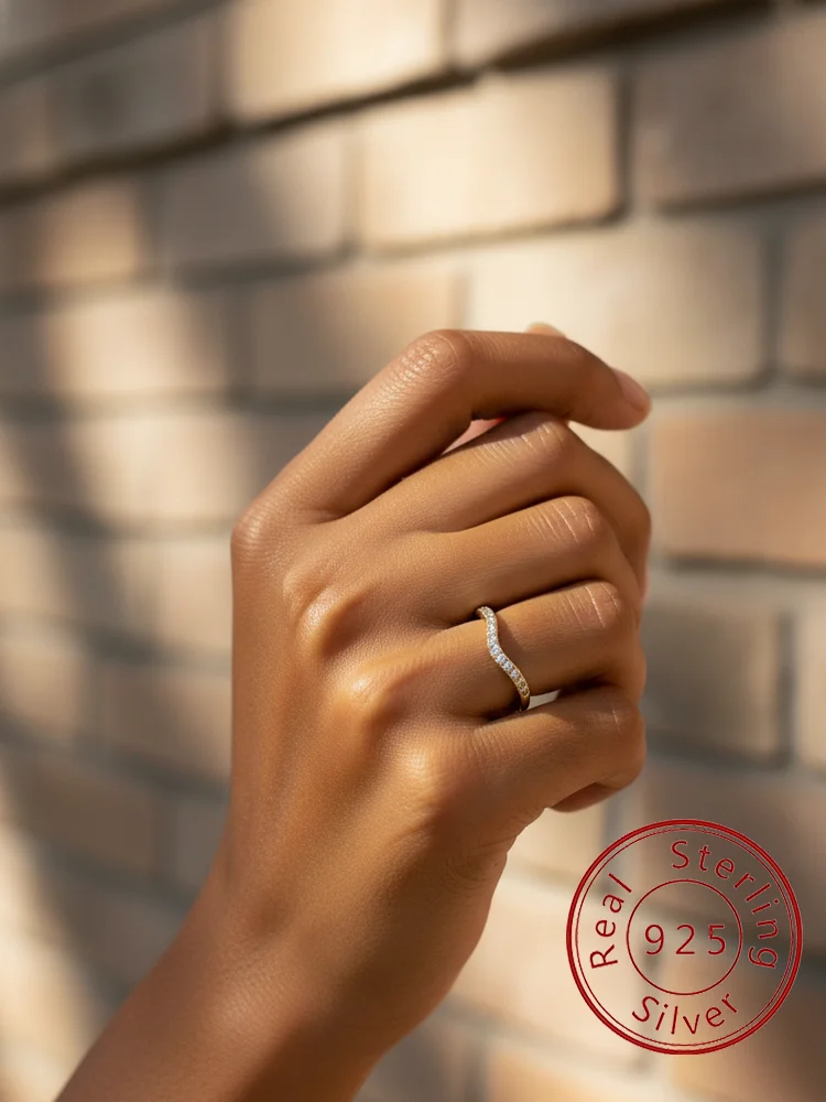 Minimalistischer V-förmiger Zirkon-Ring aus 925er-Sterlingsilber für Damen, Alltagskleidung, Verlobung, Hochzeitstag, hochwertiger edler Schmuck