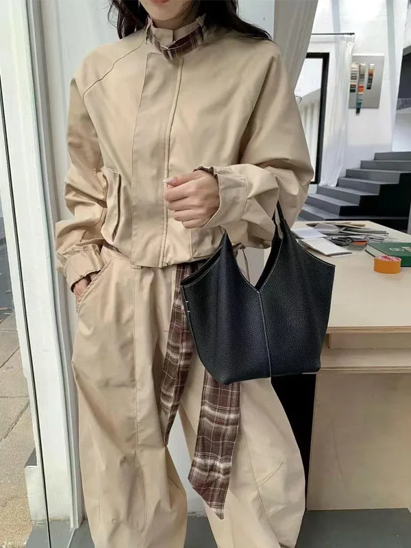 

Fashionable Workwear Jacket And Wide Leg Pants Set Women's Long Sleeve Autumn Collection Casual High Waist Trousers Outfit