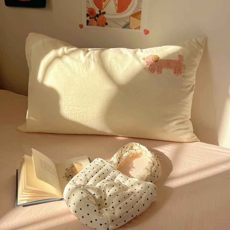 2025 جديد موسم الطالب غطاء لحاف منشفة مطرزة لينة 4 قطع مجموعة عارية النوم غسل القطن بلون مدقق الفراش