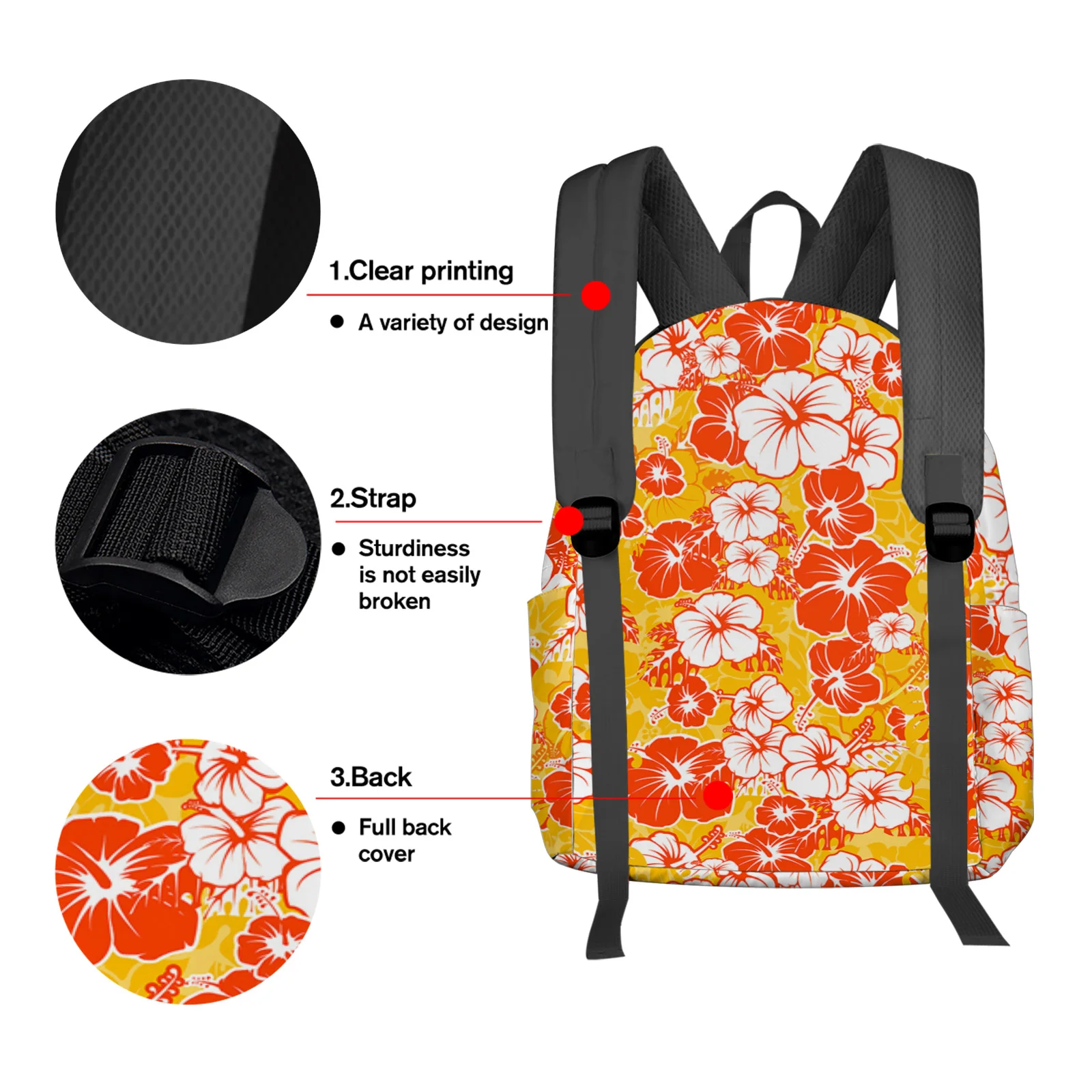 Hawaiian Tropical Flower Texture Backpack Teenagers Student School Bags Laptop Custom Backpack for Men Women Travel Bag