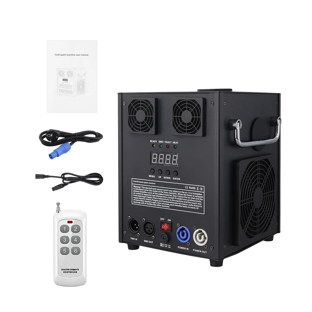 Podofo 700W Kaltfunkeneffektmaschine für Innen- und Außenbereiche, elektronische Blumenfunkeneffektmaschine mit DMX512 & Fernbedienung, Bühnen-Feuerwerksmaschine mit 6-Tasten-Heizsteuerung,