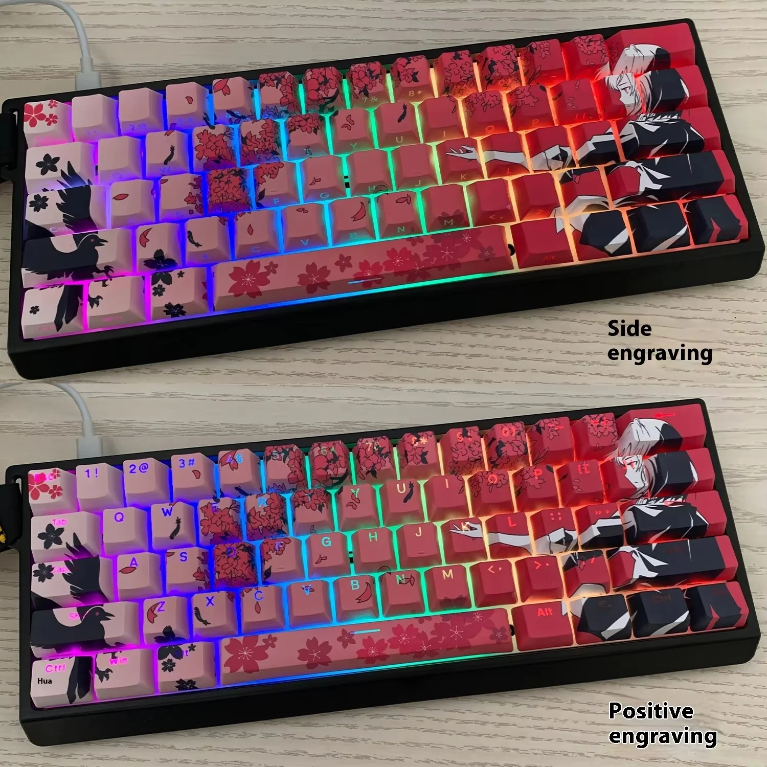 Raven Sakura mechanical keyboard keycaps for WOOTING keyboards PBT sublimation five-sided printing side engraved keycaps