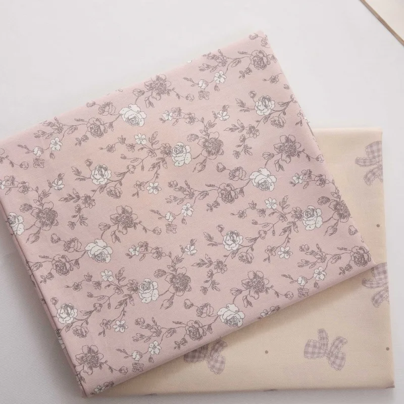 

160x50 см розовая саржевая ткань с бантом и маленьким цветком, хлопковая ткань 40s, для изготовления постельного белья, ткань для шитья платьев