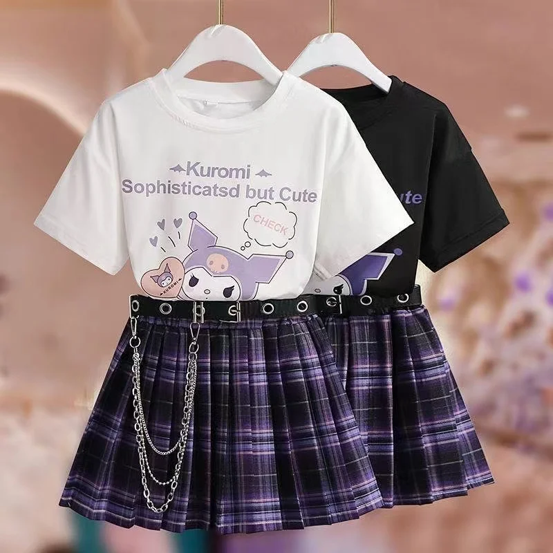 

Girls Summer Suit Girls Cartoon Clothing Domineering JK Uniform Baby Girl T-shirt+half Skirt Two-piece Set Kids Outfits 4-14Y