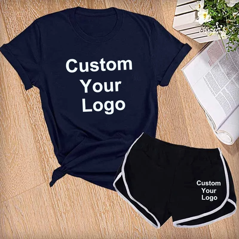 Women Fashion Custom Your Logo T-shirt and Shorts 2 Pcs Casual Short Sleeve Tracksuit sport Yoga Suit 6 Colors