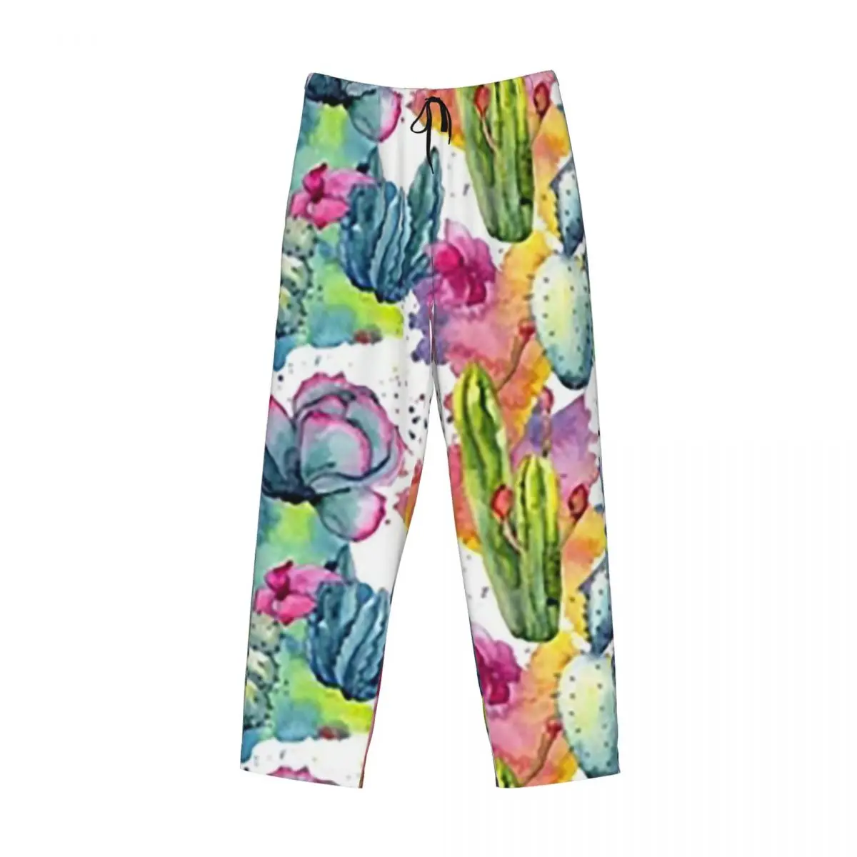 

Пользовательские экзотические полевые цветы с рисунком кактуса, акварельный стиль, стильные пижамные штаны, мужская одежда для сна, штаны для сна с карманами