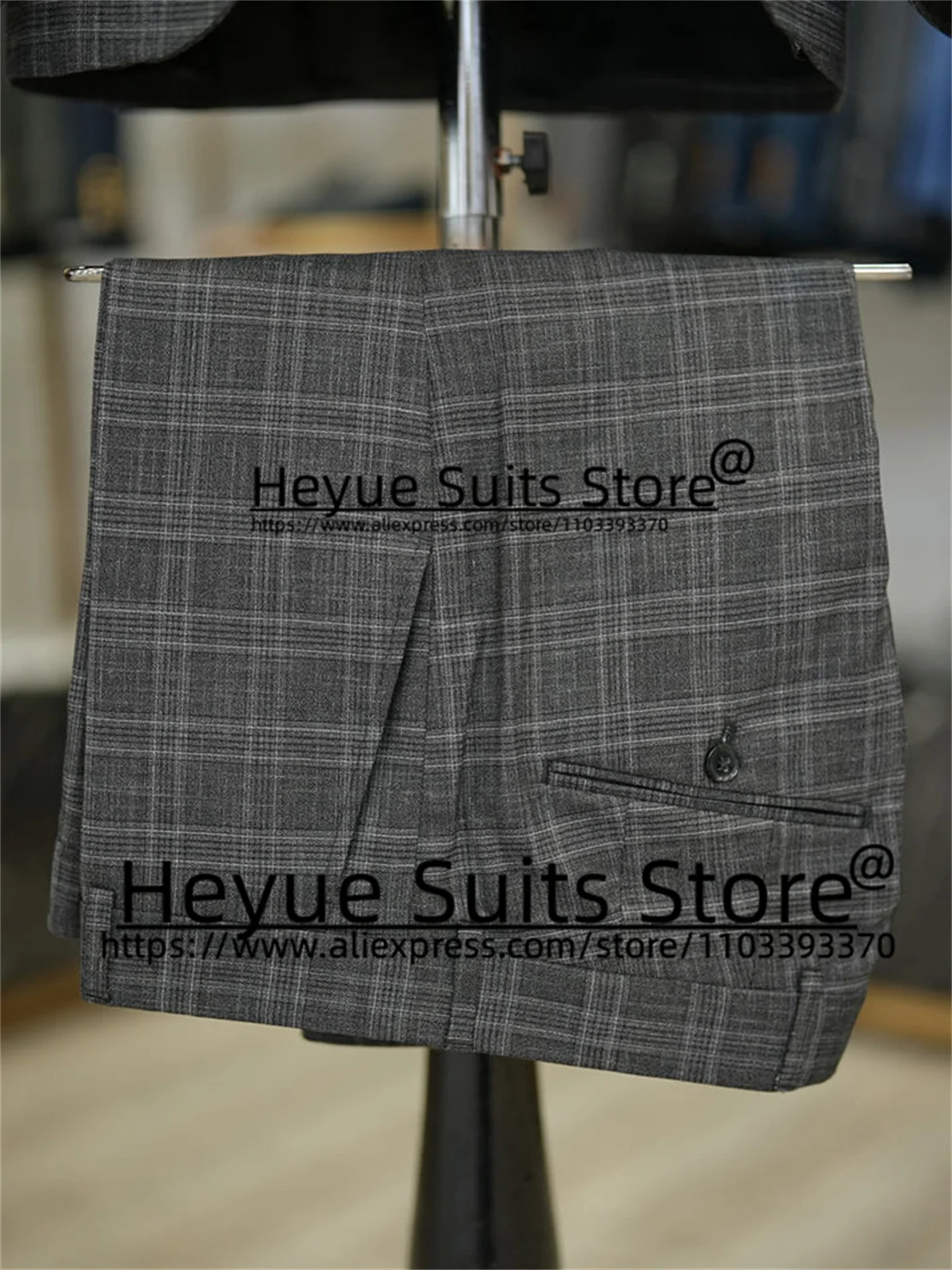 Vintage Plaid Formal Men Suits Custom Made Grey Slim Checked Business Party 3 Pieces Sets High Qublity Male Blazer Costume Homme