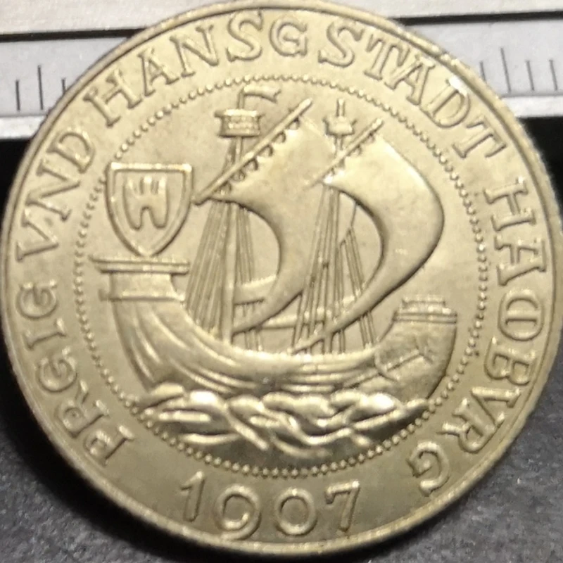 عملة نسخة ذهبية 20 نقطة من مدينة بريمن الهانزيتية المجانية 1907 #2