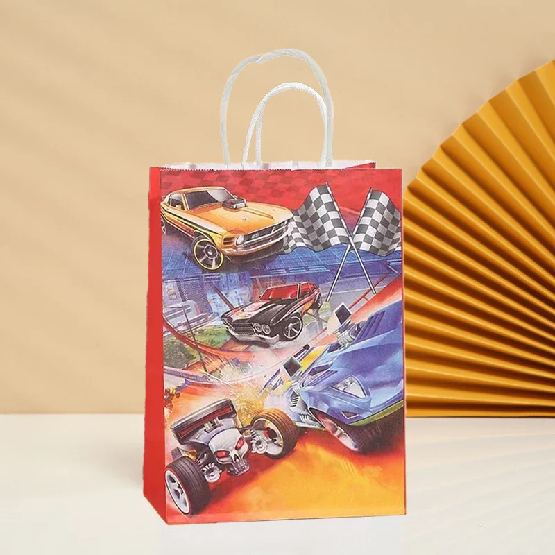 12/20pcs Hot wheels Paper Gift Bags Bag Birthday Party Decor Race Car Paper Handle Bags Goodie Bags  Boys Favor Party Supplies