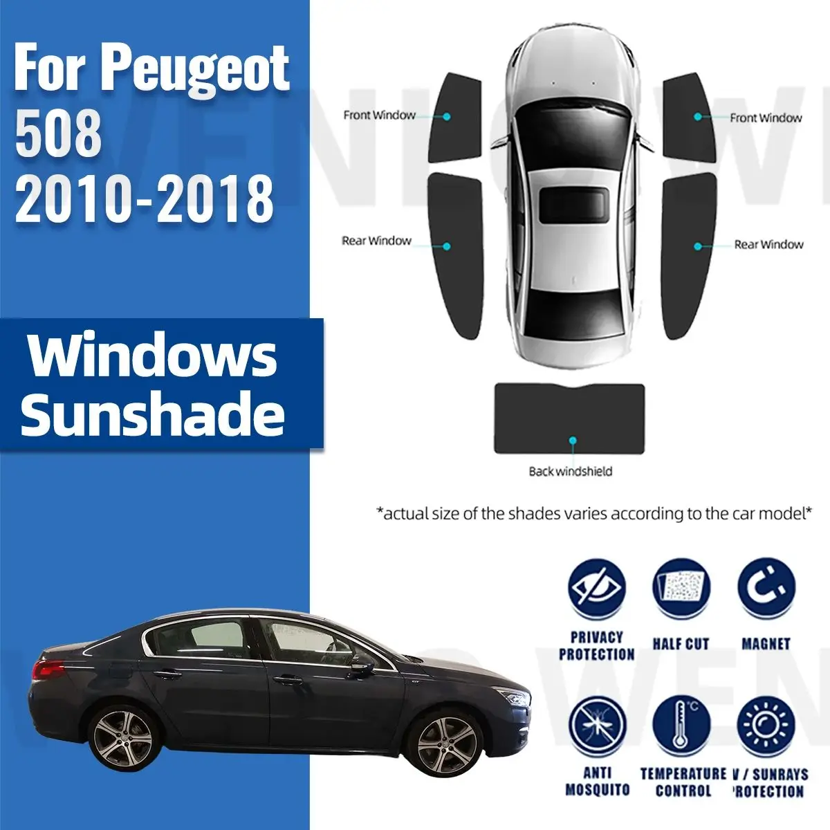 

For Peugeot 508 Sedan 2010-2016 2017 2018 Magnetic Car Sunshade Front Windshield Curtain Rear Side Window Sun Shades Shield