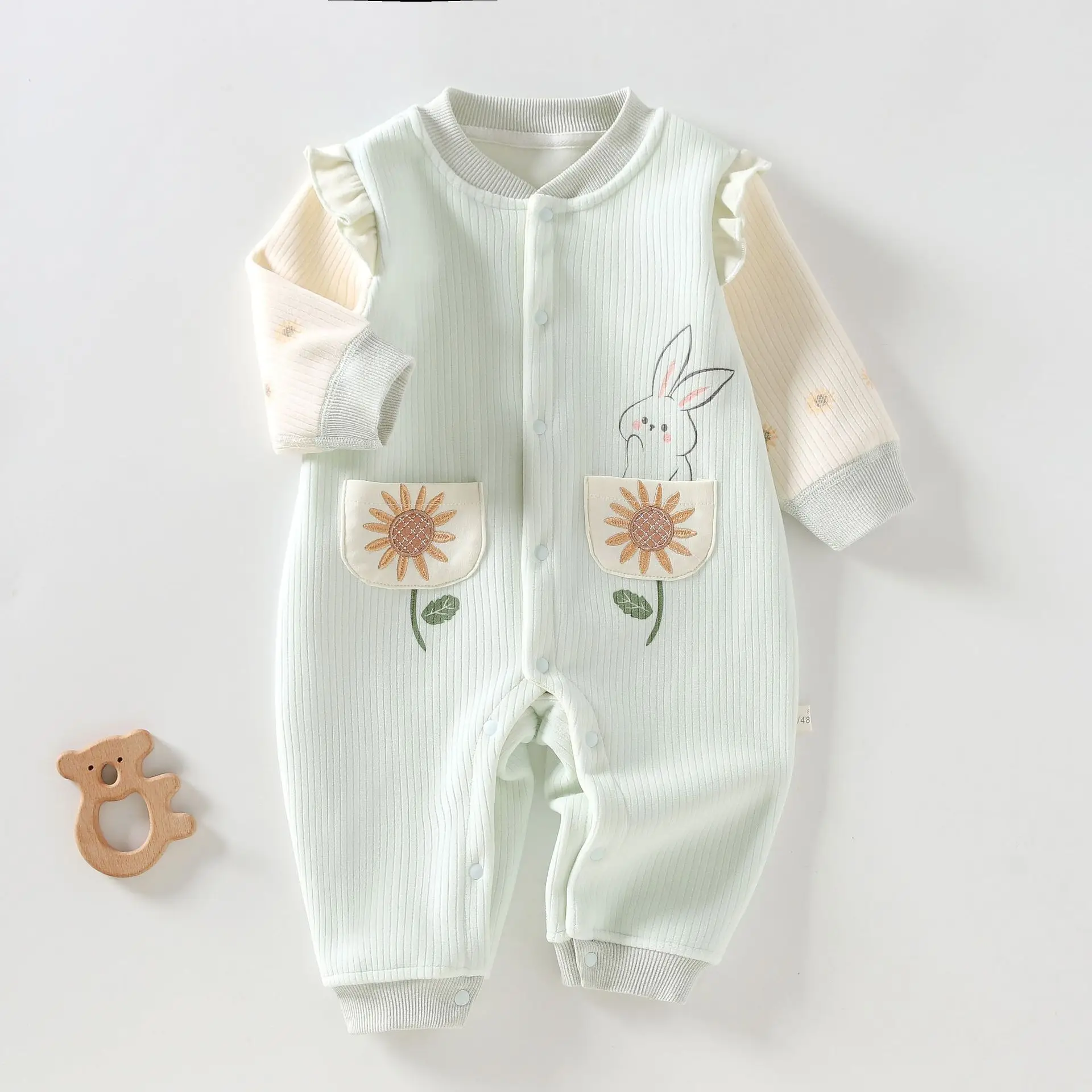 Somenie Infant Baby Bottom Clothes  Cute Sunflower Printed Baby One-piece Comfortable Fleece Pajamas Warm For Four Seasons