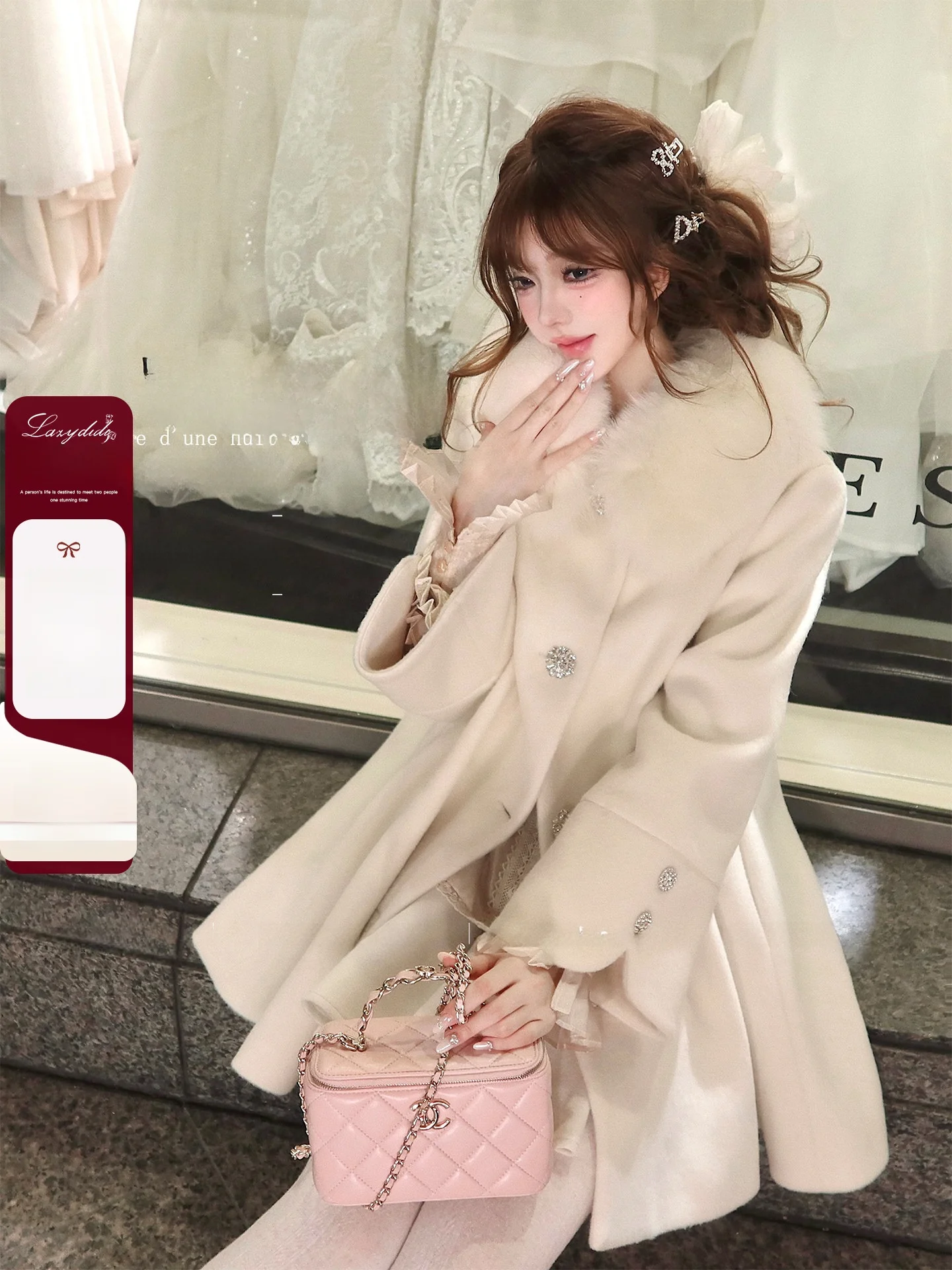 

Ele Woolen Cloak Coat Medium Length Princ Sle Women's Faion Outerwear Sweet Sle Online Exclusive S