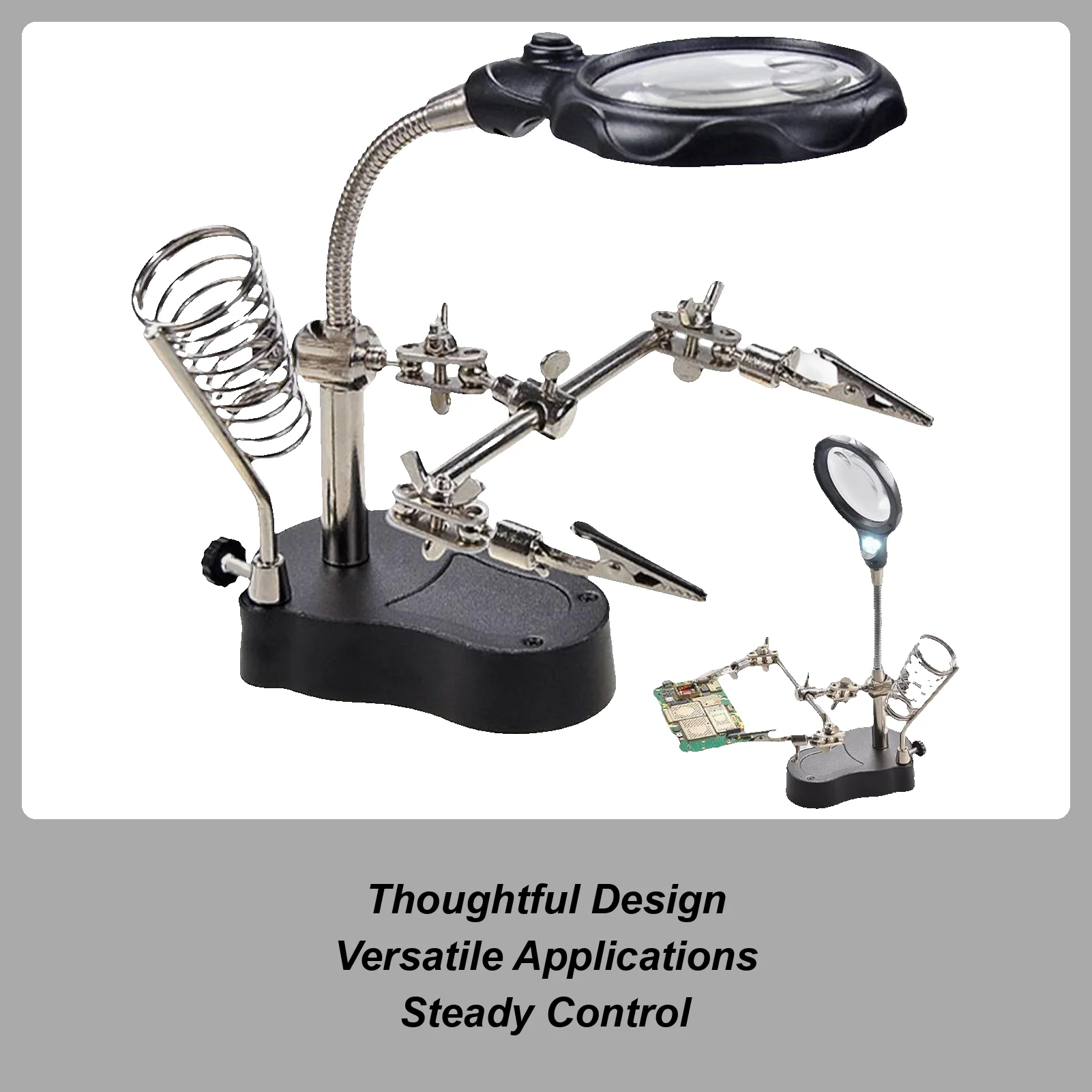 Helping Hands Magnifier Soldering Station Adjustable Hand Practice Tool With Led Light Alligator Clips For Welding Circuit Board