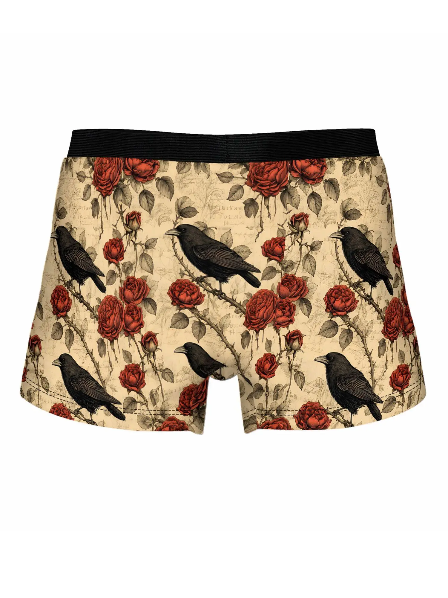 Gothic Black Crows and Red Roses 2D Print Design Men's Novelty Underwear Stylish Boxer Shorts for Comfortable Daily Casual Wear