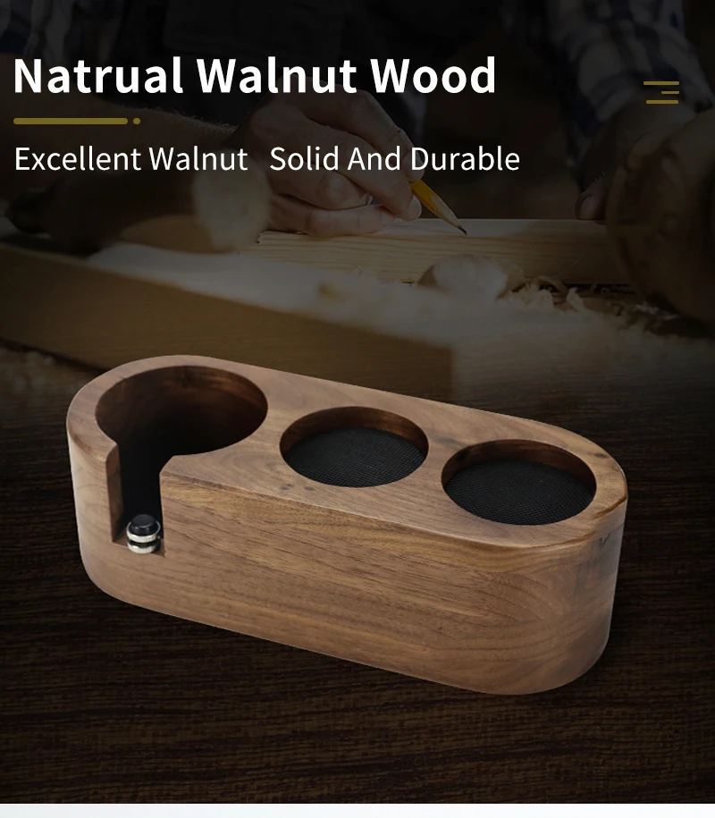 51mm/53mm/58mm Kaffee Filter Halter Tamper Stehen Buche Nussbaum Holz Espresso Distributor Matte Basis rack Für Barista Zubehör – Detail 8