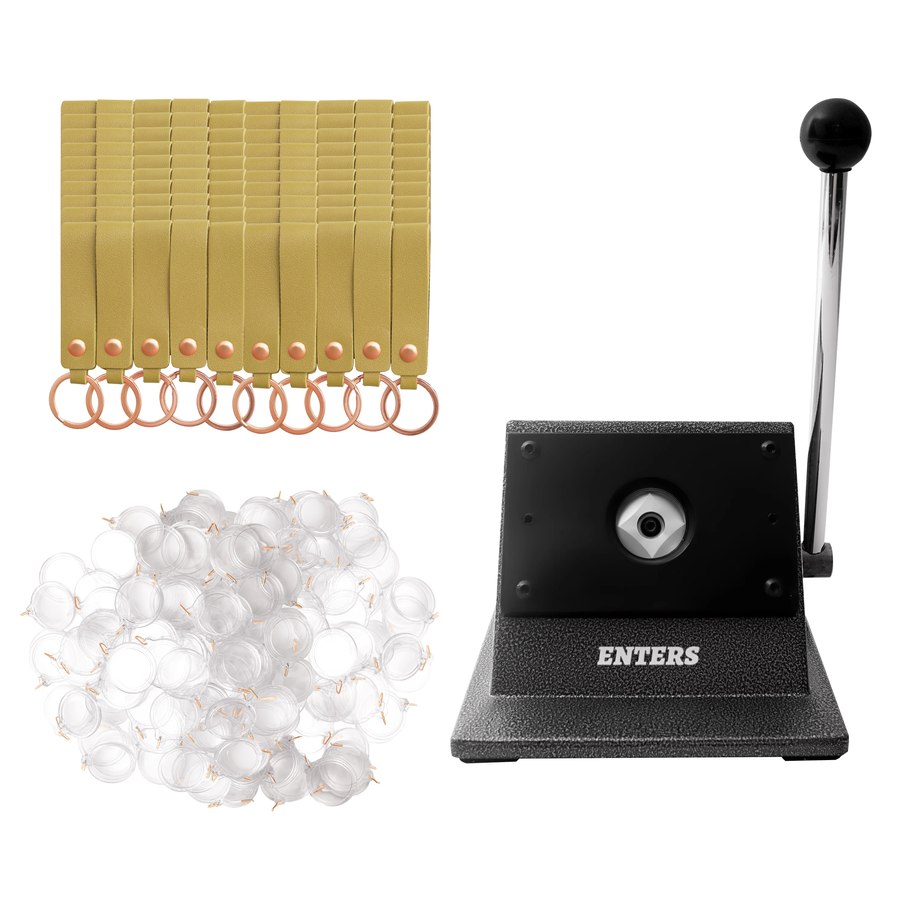 Acryl sleutelhanger maakmachine set 35mm - 1 machine + 100 sets materialen DIY knutselpers voor gepersonaliseerde foto sleutelhangers