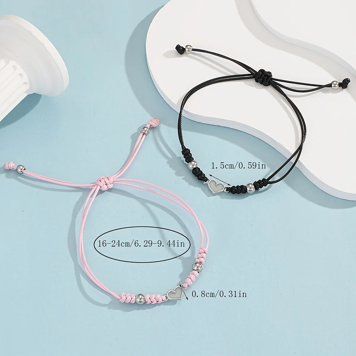 سوار زوجين الحب الصغير المضيء 2 حبل يدوي على شكل قلب منسوج يدويًا