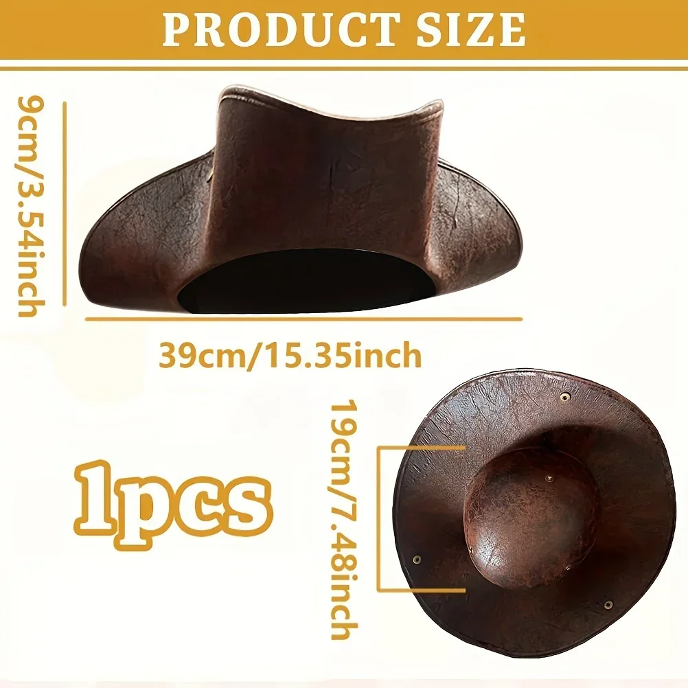 زي القراصنة، ملابس فاخرة، قبعة قرصان من الجلد الصناعي البني للبالغين، قبعة مثلثة للهالوين، إكسسوار زي قوطي #6