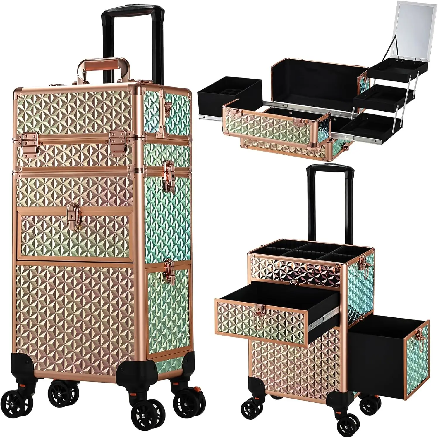 Rolling Makeup Case with Wheels Drawers Large Professional Cosmetology Trolley Case Lockable Travel Cosmetic Storage Train Case