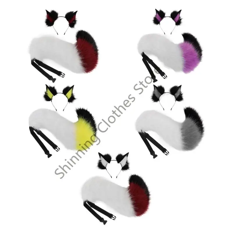 m68a 여우 귀와 꼬리 세트 폴스 여우와 머리 밴드 늑대 여우와 머리 밴드 테일 할로윈 동물 코스프레 의상 의상