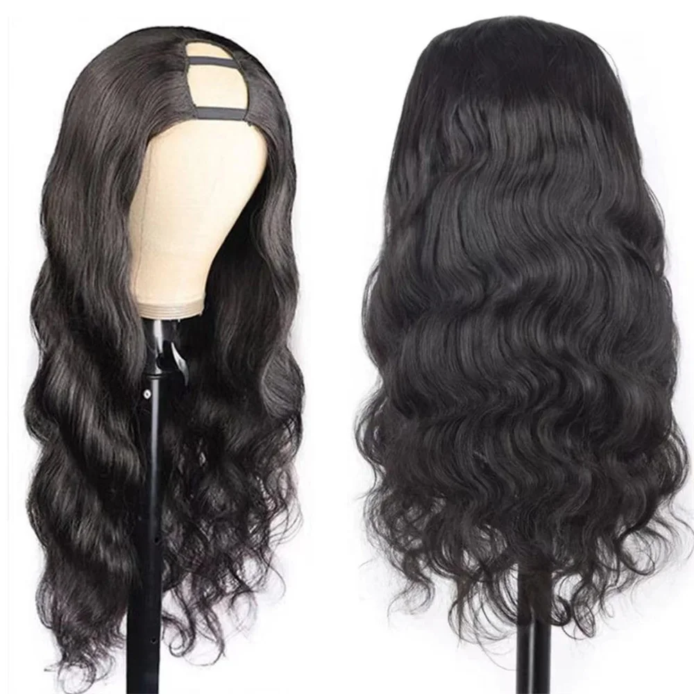 Body Wave U Part Wig Human Hair For Women Machine Made Brazilian Body Wave Human Hair U Part Wigs 180% Density Natural Color