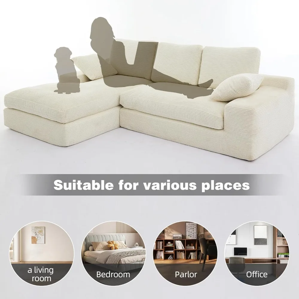 أريكة مقطعية سحابية مقاس 98.4 بوصة مع كرسي، أريكة منجدة حديثة على شكل حرف L مع مقعد عميق، أريكة ضغط لغرفة المعيشة