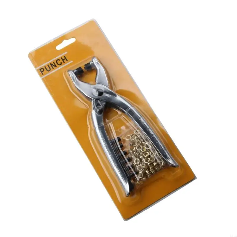 U4LA Nickel-chromium Alloy Grommet Eyelet Plier Eyelet Hole Pliers with 100 Metal Eyelets for Crafts Clothes