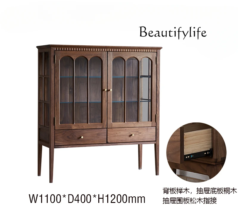 Nordic Antique Style Solid Wood Glass Wine Cabinet Household Minimalist Display Cabinet