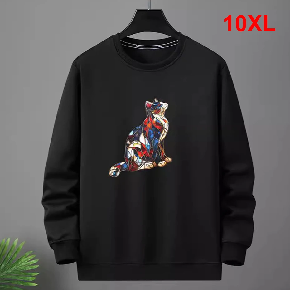 Hip Hop Cat Print Sweatshirts Men 10XL Plus Size Pullover Fashion Casual Sweatshirt Male Spring Autumn Sweatshirt Big Size 10XL