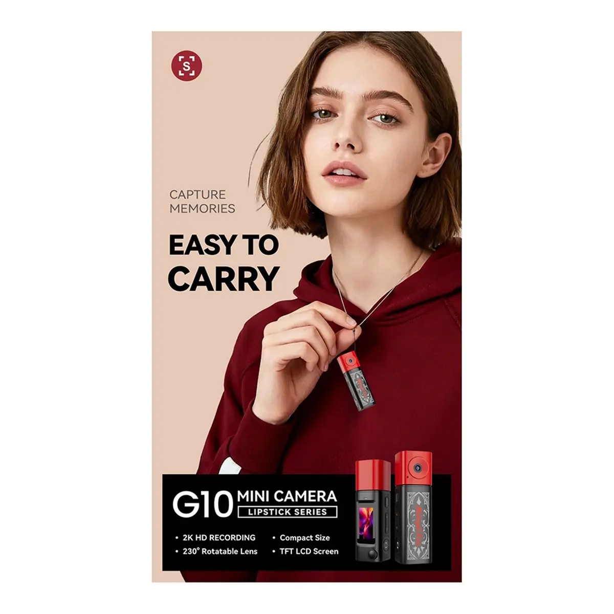 goodidea Thumb Camera 2K HD Mini Keychain Recorder Portable Autofocus 230° Video Recorder Lipstick Pocket Camcorder Black
