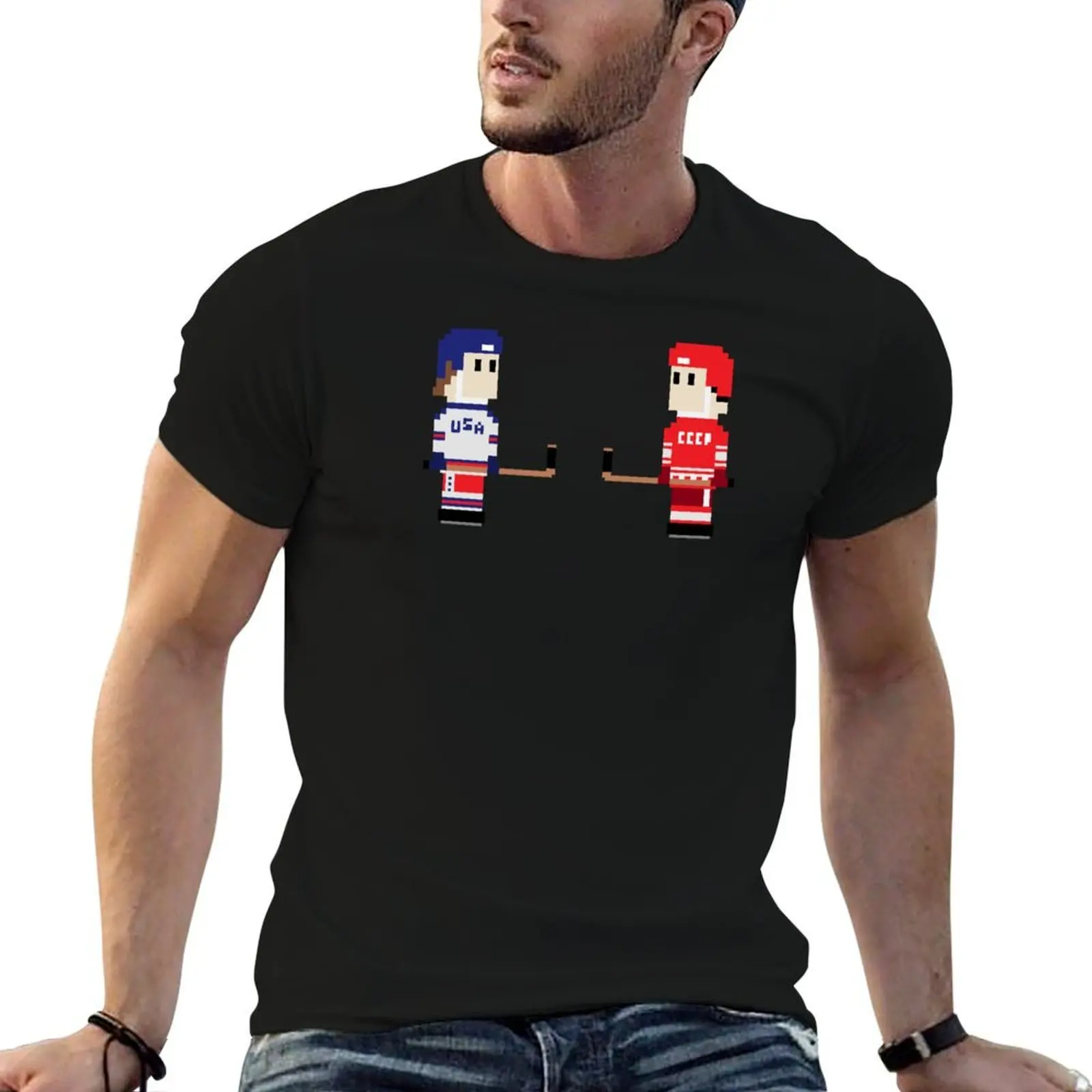 T-Shirt 8-Bit Miracle On Ice pour homme, t-shirt graphique amusant pour homme, T-shirt de luxe