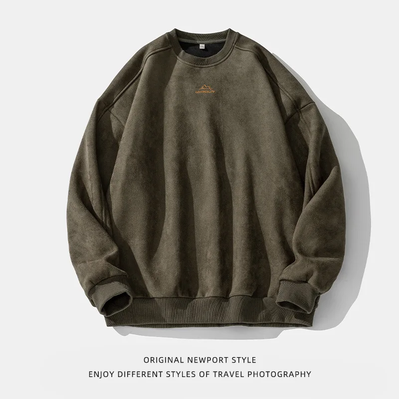 

Мужской свитшот из замшевого флиса, 350 г, винтажный, с круглым вырезом, весенний, оверсайз