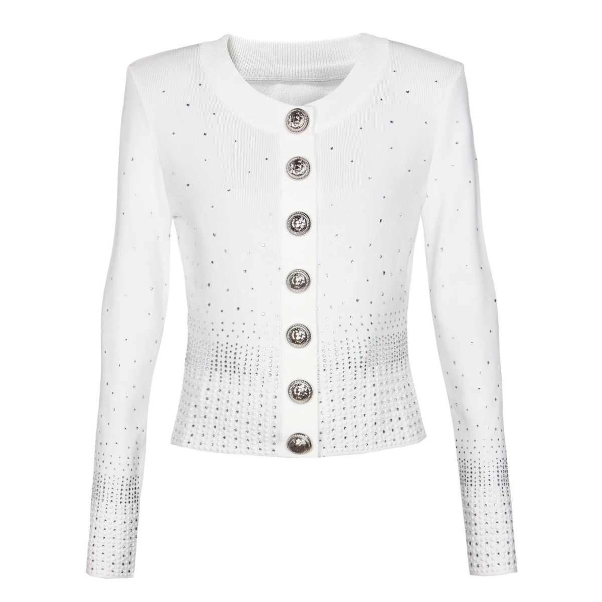 High-quality Knitted Elastic Glitter Gradient Rhinestone Long Sleeved Luxurious Women's Cardigan For Women 2024 Luxury Brand