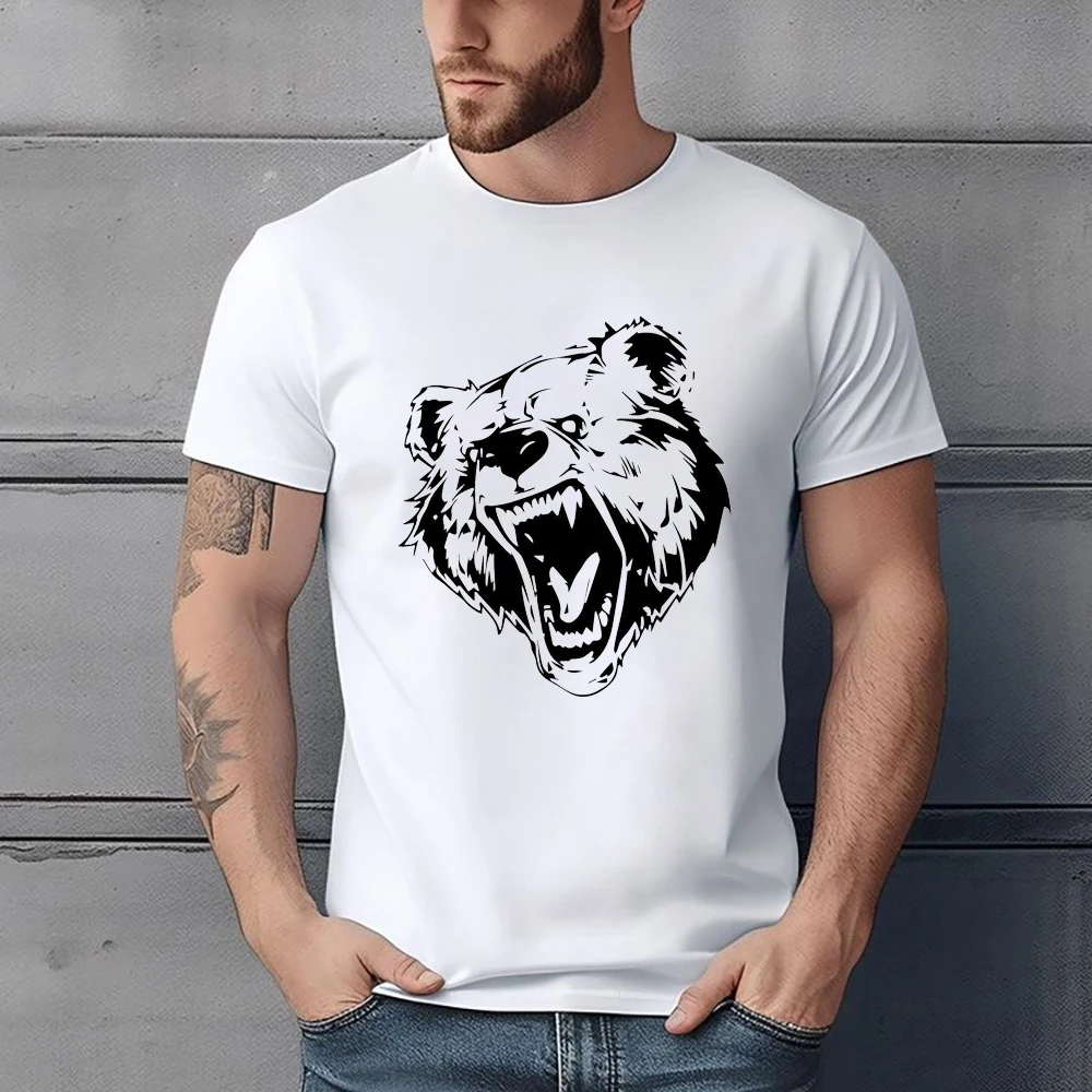 

FPACE Grizzly Bear Screaming Printed T-shirt Vintage Men t shirt Hip Hop Men's Clothing Women Oversized t-shirt