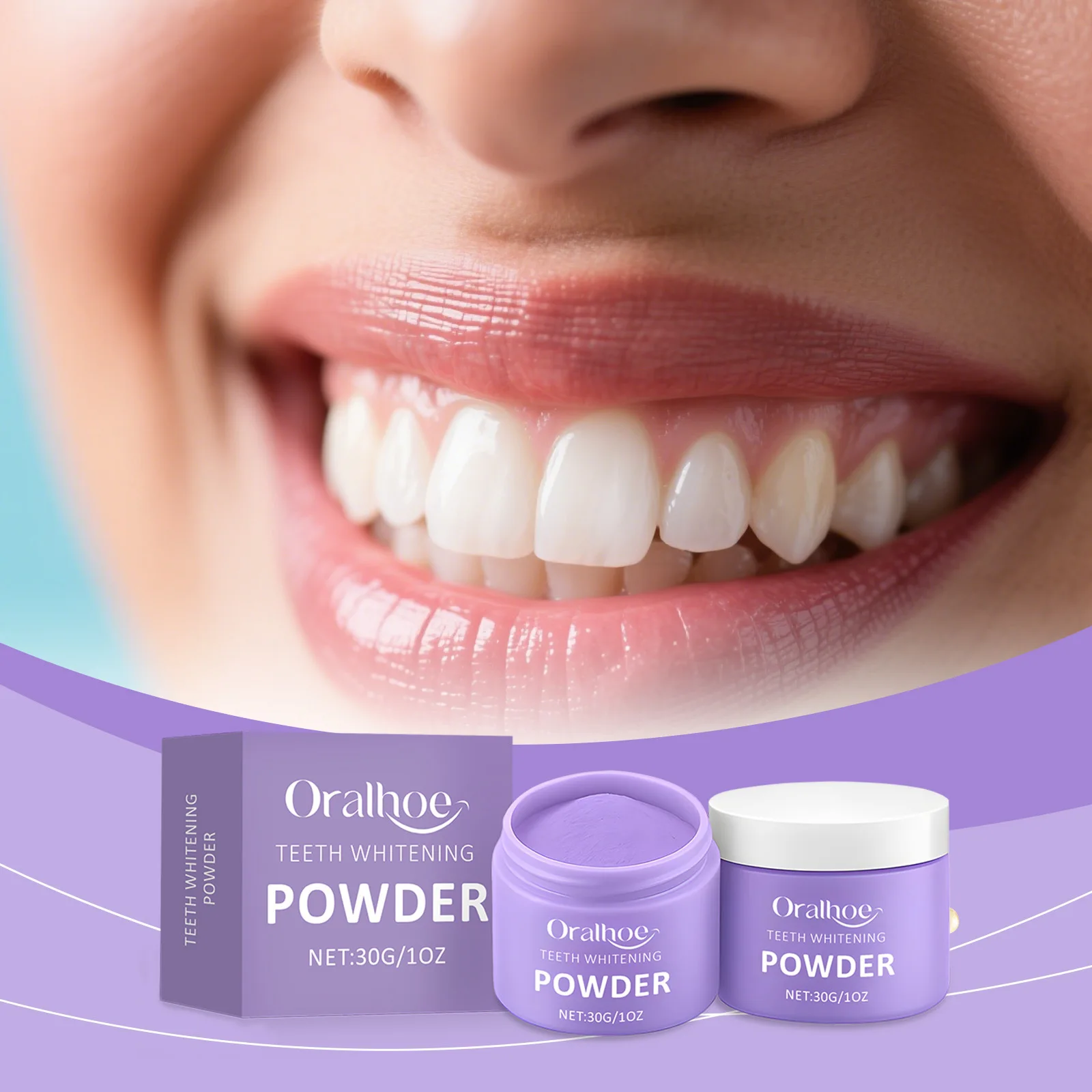

Purple Teeth Whitening Products Toothpaste No Sensitivity Stain Removal Concealer Whitener Mint Tooth Brightening Powder 30g