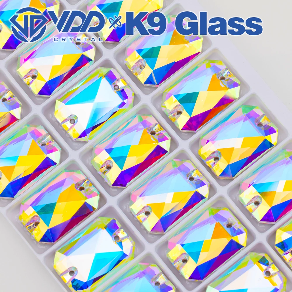 VDD Großhandel Smaragdschliff Hochwertige K9-Glas-Applikations-Strasssteine, Kristall-Flachrück-Applikationssteine zum Nähen für Bekleidungsdekorationen – Detail 5