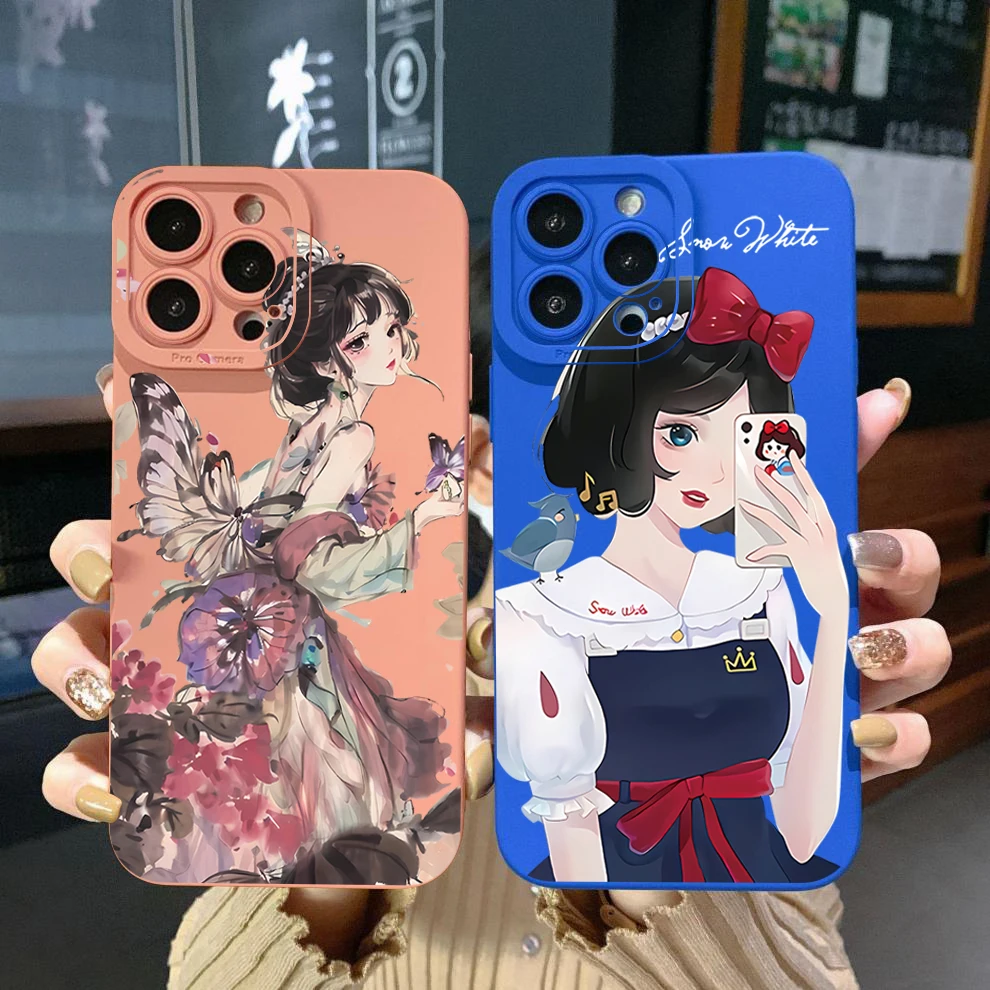 for OPPO Reno7 4G Reno6 Reno8 Z 5G Reno5 F Reno4 Reno2 Z Reno3 Butterfly Girl Snow White Square Case Cover