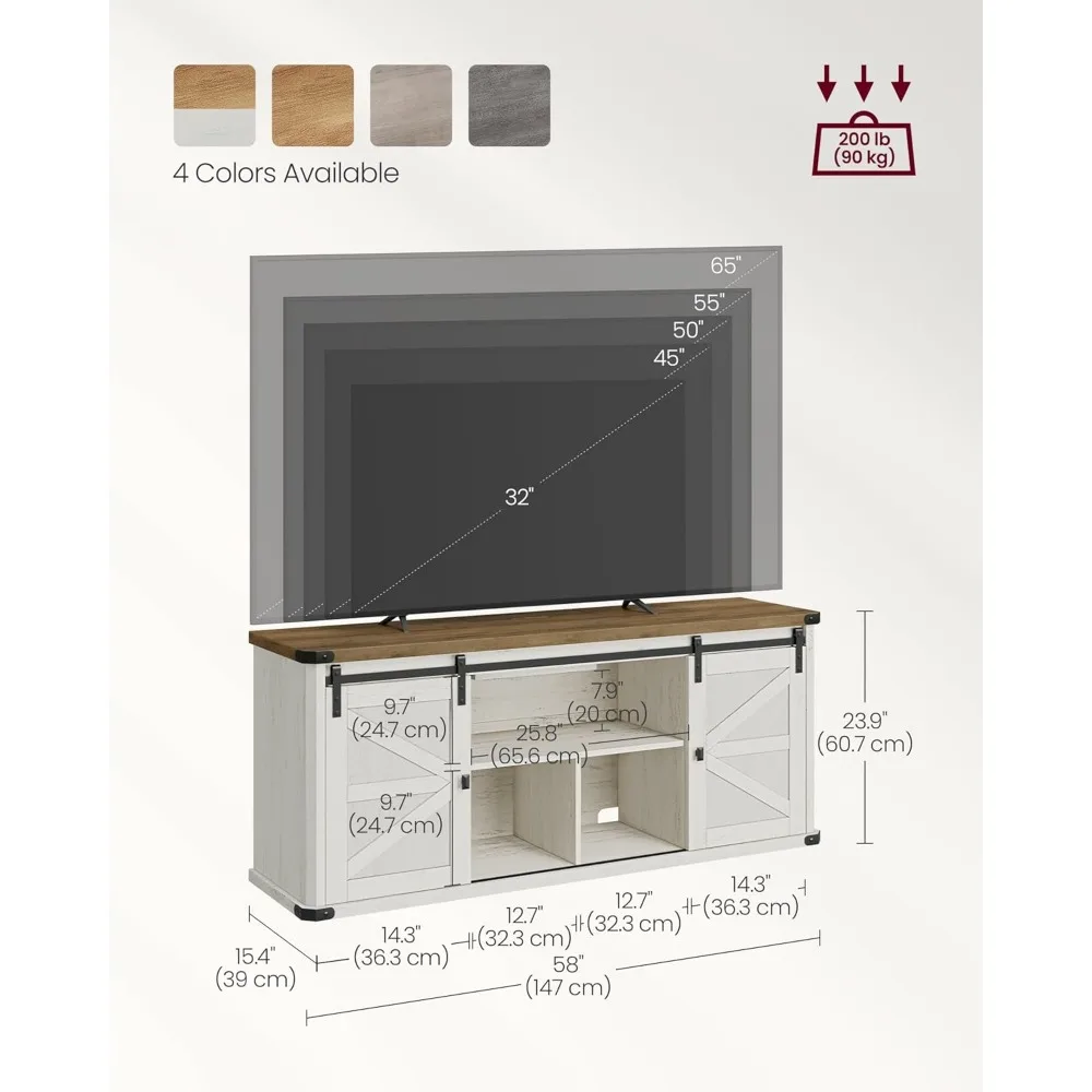 Soporte para TV para televisores de hasta 65 pulgadas, centro de entretenimiento de granja con puertas corredizas de granero, mesa consola para televisores, soporte para TV