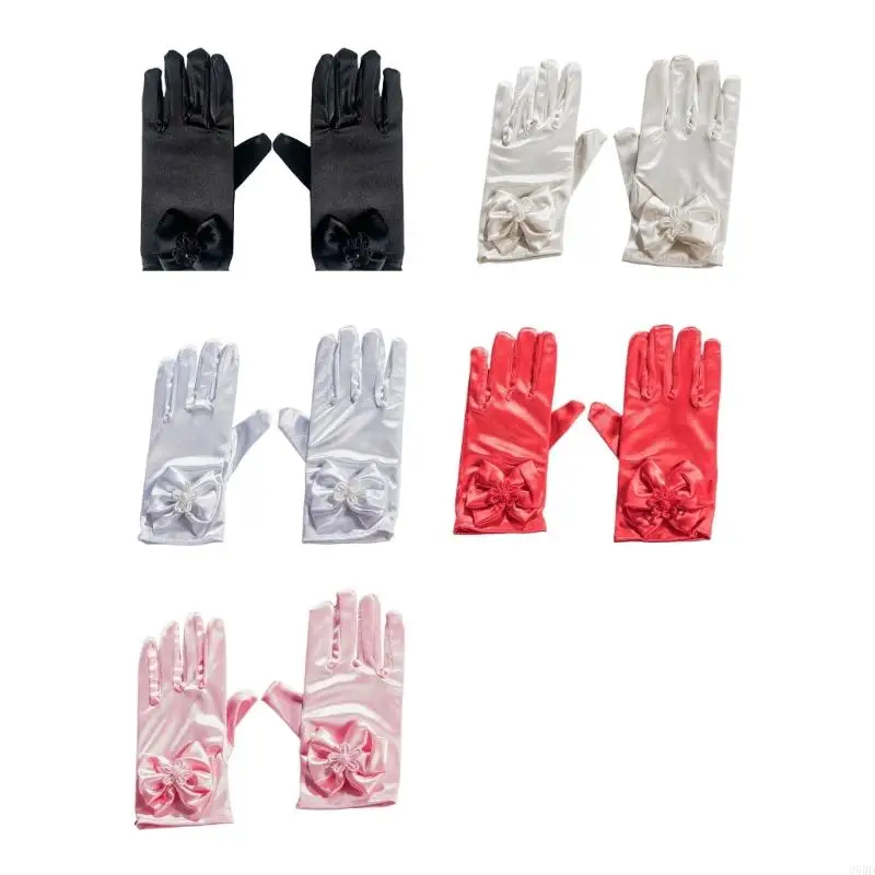 

652F Bowknot Gloves for Ceremony School Boys and Girls Bowknot Elastic Gloves for Dress Etiquette Gloves Stage Performances