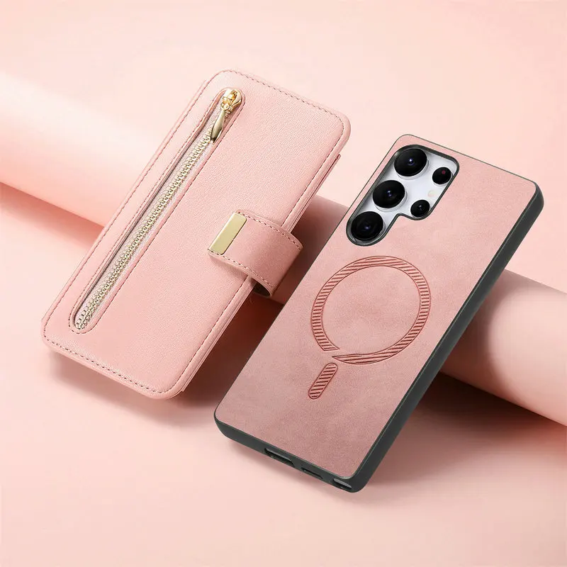 2-in-1 Afneembare Lederen Magnetische Kaarthouder voor Samsung Galaxy S26 Ultra S25 Edge 5G Flip Cover Wallet Funda Samsung S25 Plus FE