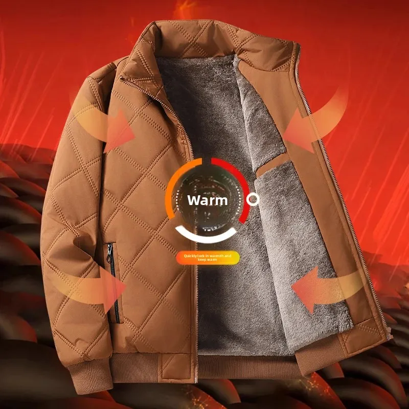Winter Men Fleece Warm Padded Jacket Men Stand Collar Thermal Parkas Men Cotton Thicken Windbreaker Jacket Men Clothing