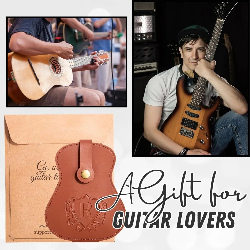 Guitar Pick Holder, Guitar Shaped PU Leather Plectrum Storage Case, Portable Guitar Pick Bag, Brown, 1 Pc