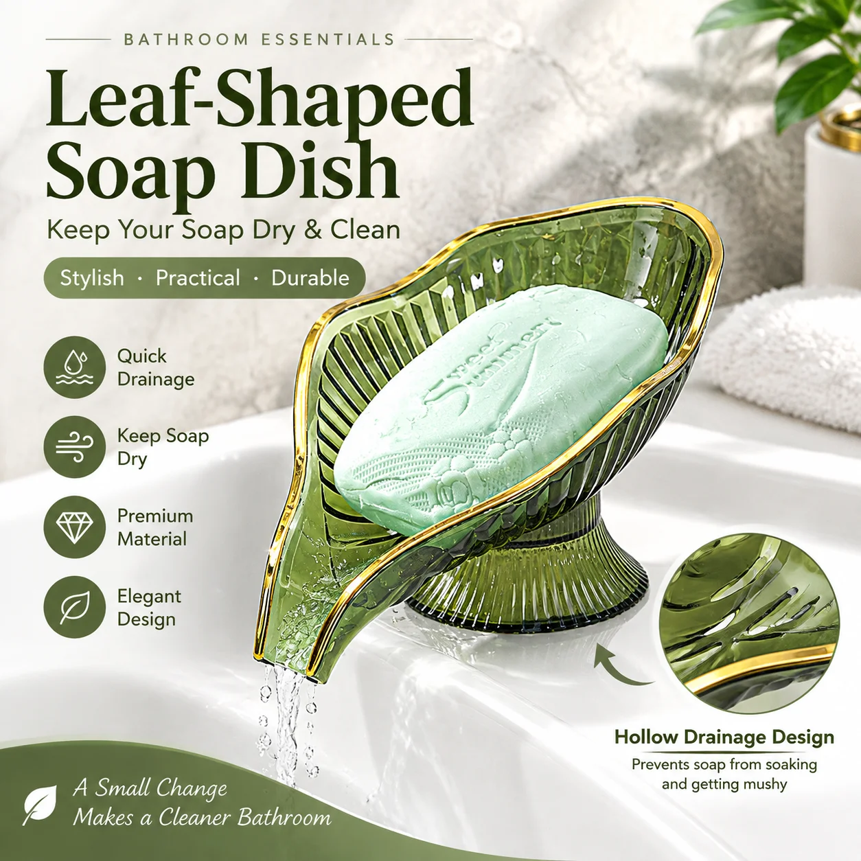 Luxury Gold Foil Soap Holder Drill-Free Bathroom Wall Mounted Creative Drainage Soap Dish Rack Home Accessories