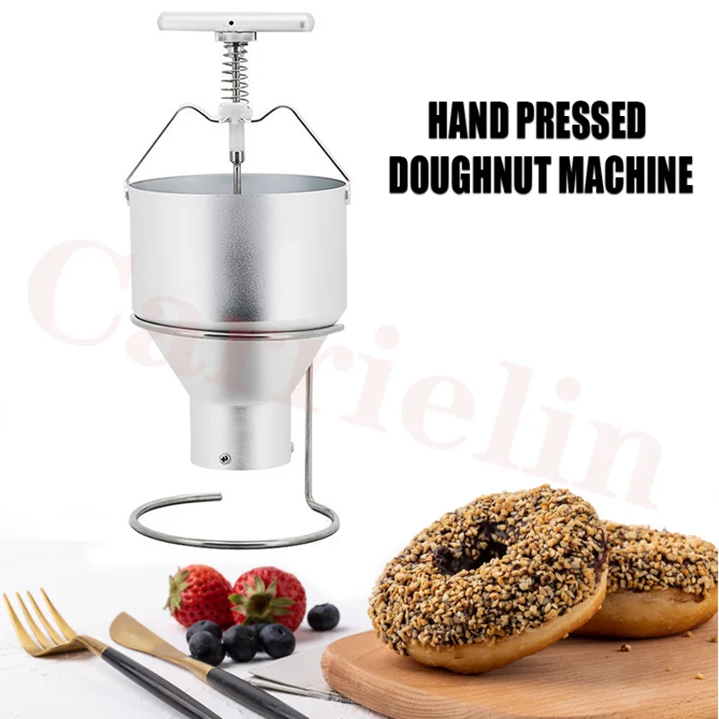 Manual Donut Batter Dispenser Maker Doughnut Dropper Plunger with Stand Rack Baking Sweet Snack Hopper Tool Stainless Steel