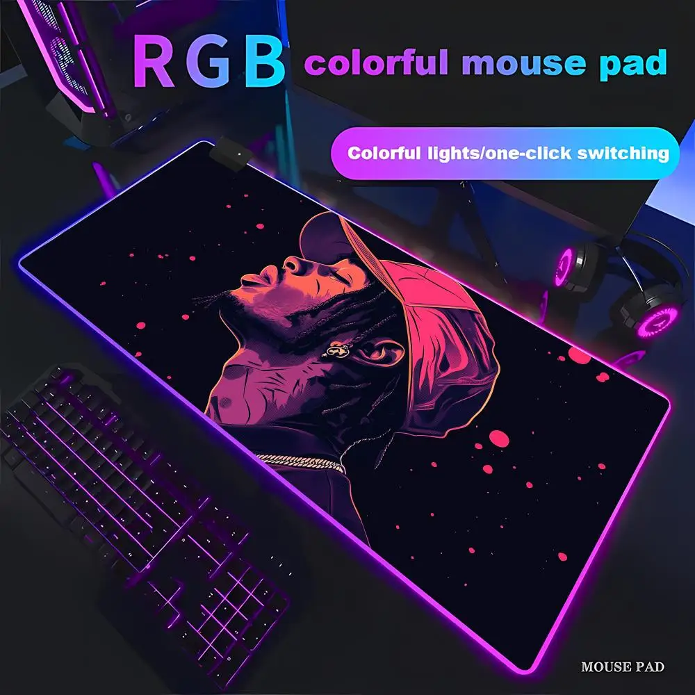 

Rapper T-Travis S-Scott Mouse Pad Animation Games Beautiful RGB Gaming HD Gamer Large LED Light Computer pad Non-slip Decor