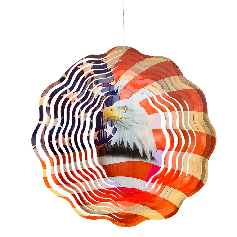 

Creative American Flag Condor Eagle Pentagram Stainless Steel Metal 3D Bearing Whirl Wind Chimes Sun Flower Garden Hanging Decor