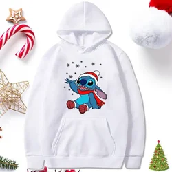 Natale Disney maglione Stitch Print coppia autunno e inverno maglione con cappuccio Kawaii vestiti Streetwear donna