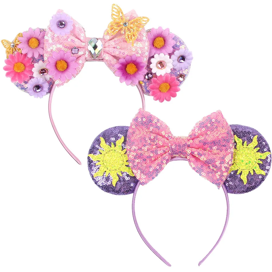 Girls Mouse Ears Flower Headband Children Encanto Mirabel Isabela Head Band Kids Birthday Sparkly Magic Bands Hair Accessories 